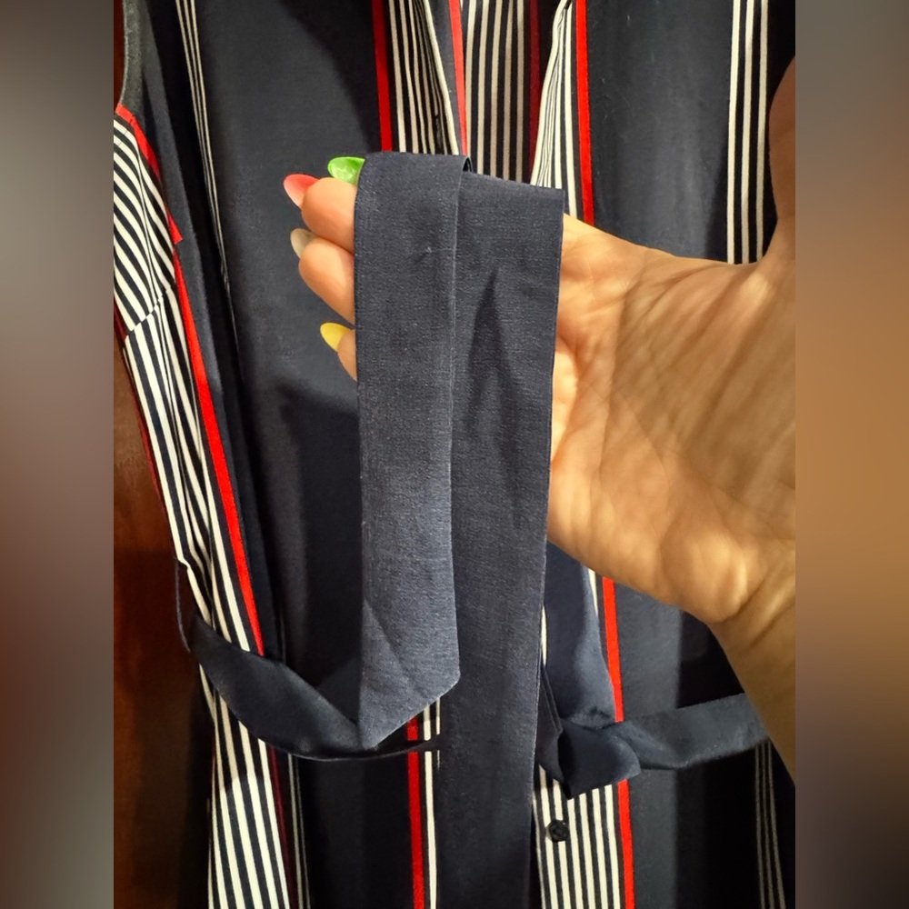 Gently used Tommy Hillfiger Sleeveless Navy & Stripe Shirt Dress with Belt - Picture 3 of 6